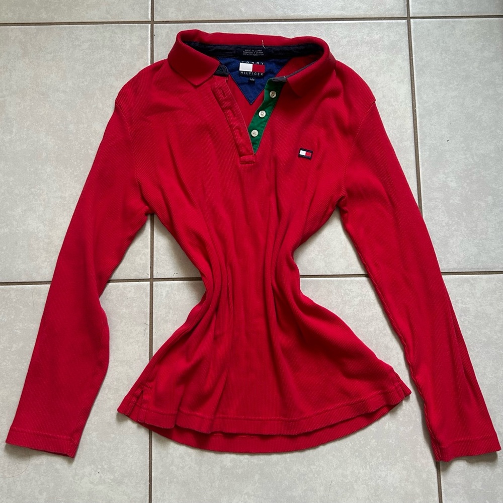 Tommy Hilfiger Red Long Sleeve Polo Shirt